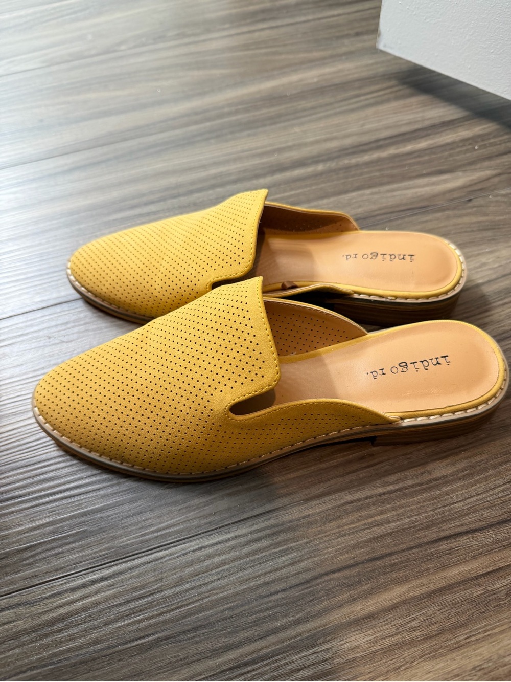 Indigo Mustard Perforated Slip-On Mules